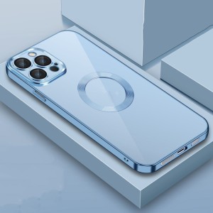 For iPhone 14 Transparent Cover Case with Silver Lens Film