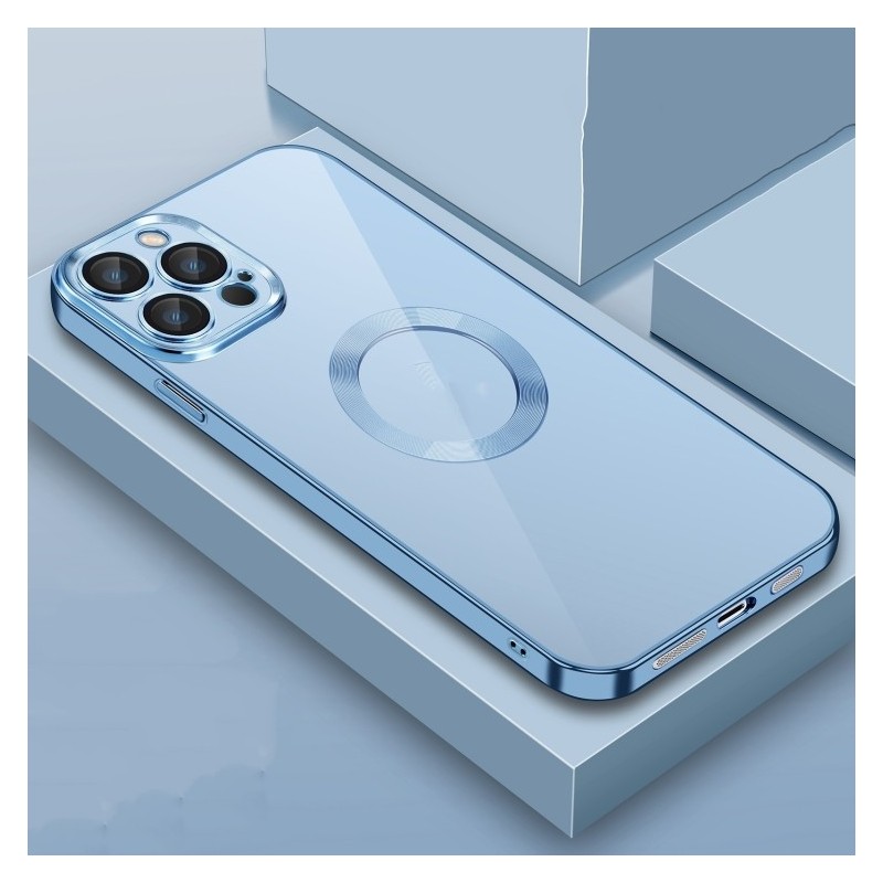 For iPhone 14 Transparent Cover Case with Silver Lens Film