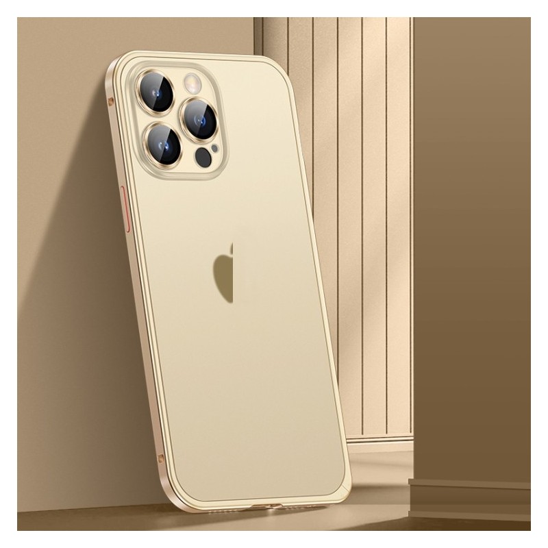For iPhone 14 Pro Max Spring Buckle Metal Frosted Phone Case