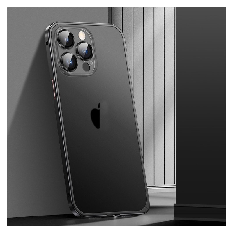 For iPhone 14 Pro Spring Buckle Metal Frosted Phone Case