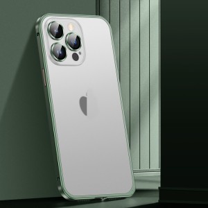 For iPhone 14 Pro Spring Buckle Metal Frosted Phone Case