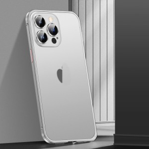 For iPhone 14 Pro Spring Buckle Metal Frosted Phone Case