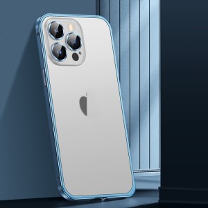 For iPhone 14 Plus Spring Buckle Metal Frosted Phone Case