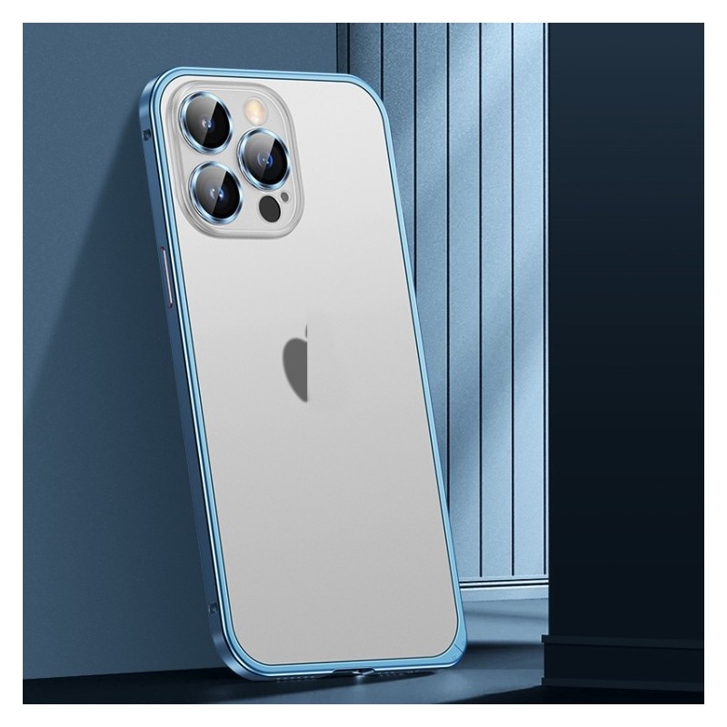 For iPhone 14 Plus Spring Buckle Metal Frosted Phone Case