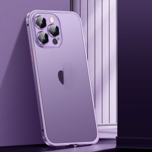 For iPhone 14 Plus Spring Buckle Metal Frosted Phone Case