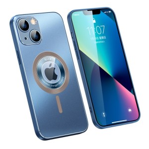 For iPhone 14 Plus MagSafe Case Cover with Frosted Metal Back Plate