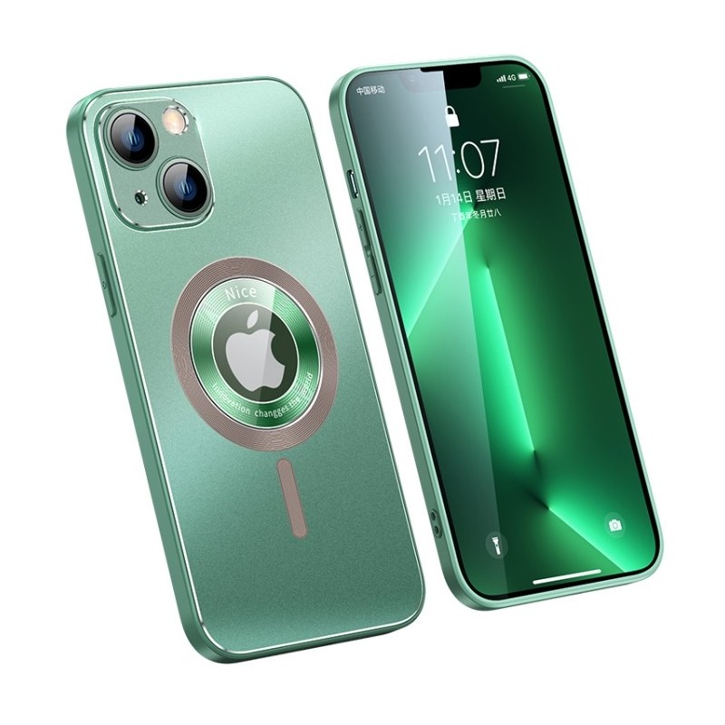 For iPhone 14 MagSafe Case Cover with Frosted Metal Back Plate
