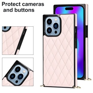 Rhombic Leather Crossbody Case Cover for iPhone 14 Pro Max