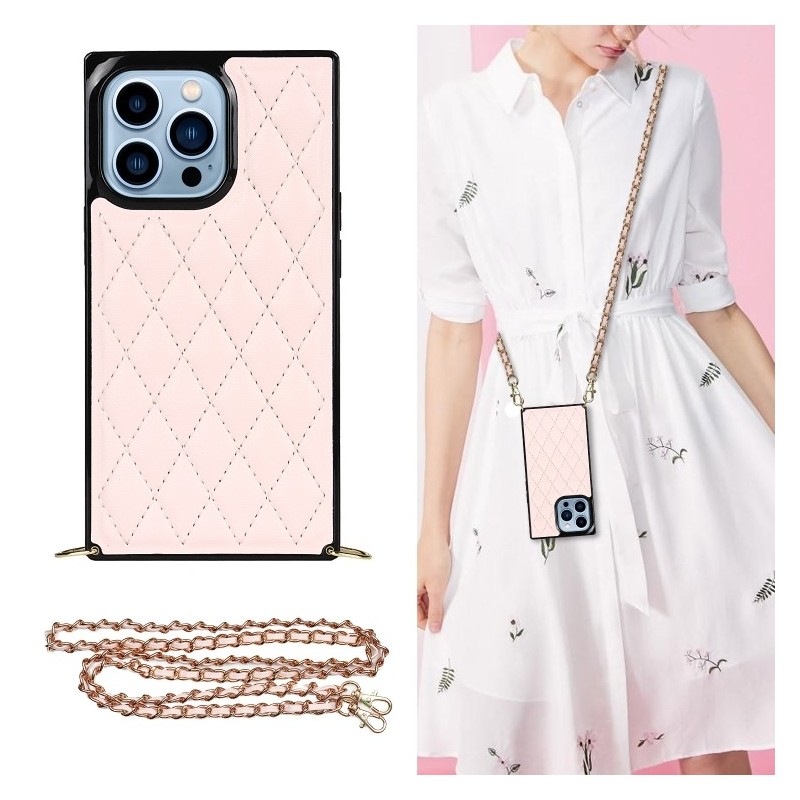 Rhombic Leather Crossbody Case Cover for iPhone 14 Pro Max