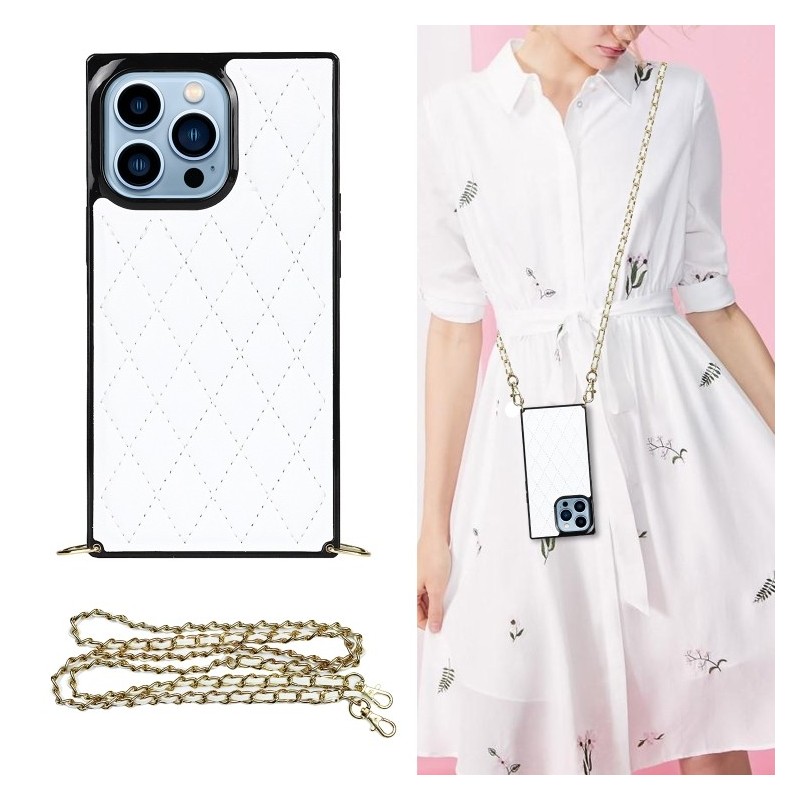 Rhombic Leather Crossbody Case Cover for iPhone 14 Pro Max