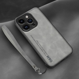 Leather Case Lamba Skin Feel with Strap for iPhone 14 Pro