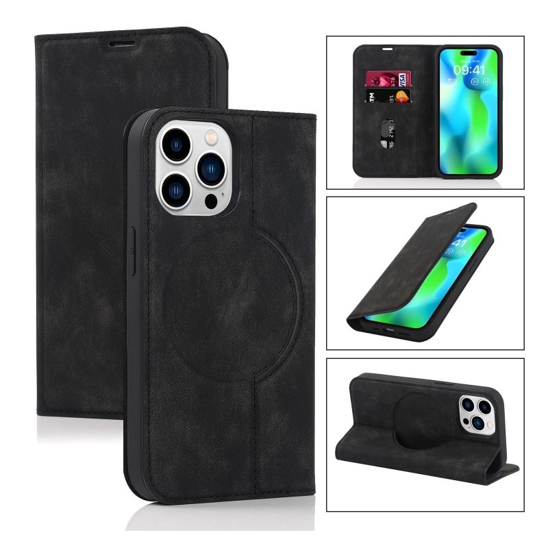 iPhone 14 Pro Max Holder Leather Case Cover with Magsafe Wireless Charging