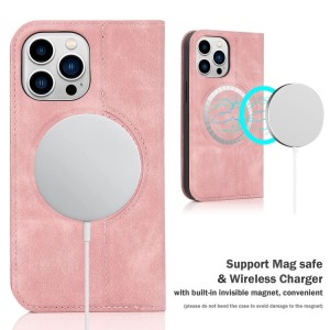 Funda iPhone 14 Pro Max con Carga Inálambrica Magsafe de Piel y Soporte