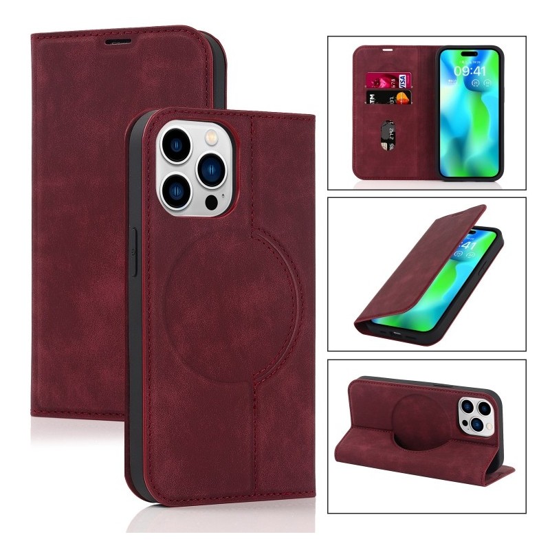 iPhone 14 Pro Holder Leather Case Cover with Magsafe Wireless Charging