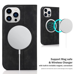 iPhone 14 Plus Holder Leather Case Cover with Magsafe Wireless Charging