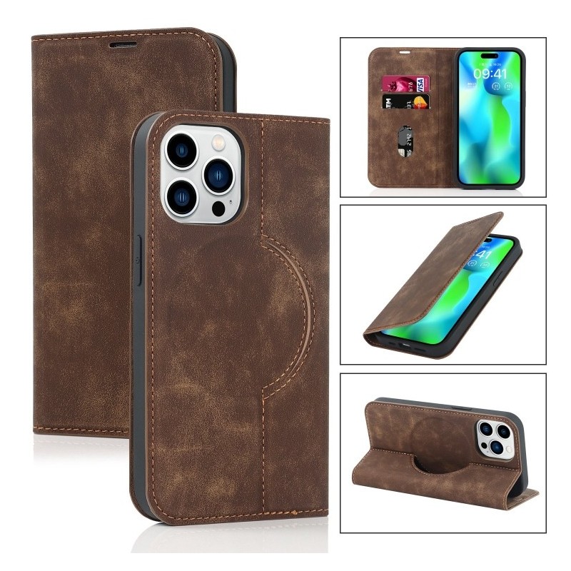 Funda iPhone 14 con Carga Inálambrica Magsafe de Piel y Soporte