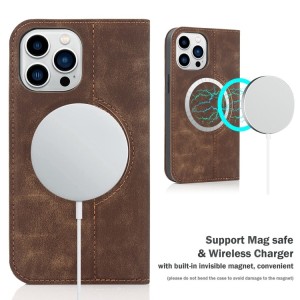 iPhone 14 Holder Leather Case Cover with Magsafe Wireless Charging