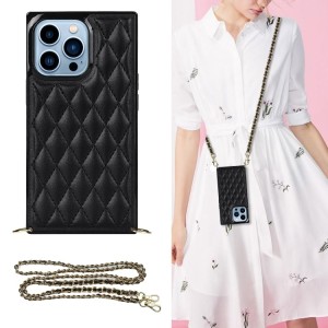 Rhombic Leather Crossbody Case Cover for iPhone 14 Pro