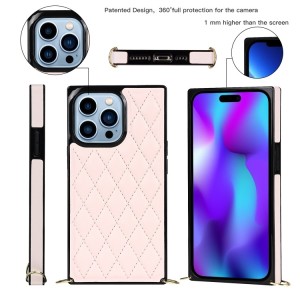 Rhombic Leather Crossbody Case Cover for iPhone 14