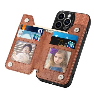 Carbon Fiber Horizontal Flip Zipper Wallet for iPhone 14 Plus