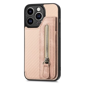 Carbon Fiber Horizontal Flip Zipper Wallet for iPhone 14 Plus