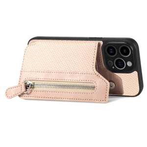 Carbon Fiber Horizontal Flip Zipper Wallet for iPhone 14 Plus