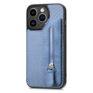 Carbon Fiber Horizontal Flip Zipper Wallet for iPhone 14