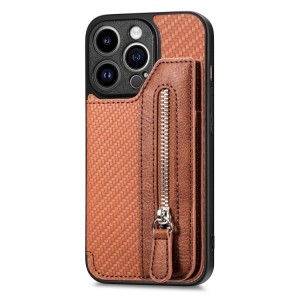 Carbon Fiber Horizontal Flip Zipper Wallet for iPhone 14