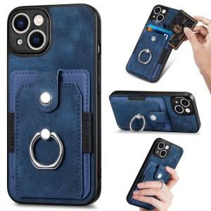 iPhone 14 Pro Max Retro Style Leather Card Wallet Case with Ring