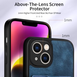 iPhone 14 Pro Max Retro Style Leather Card Wallet Case with Ring
