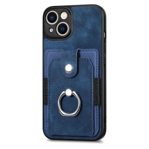 iPhone 14 Pro Retro Style Leather Card Wallet Case with Ring