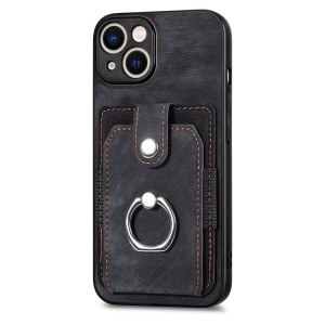 iPhone 14 Pro Retro Style Leather Card Wallet Case with Ring