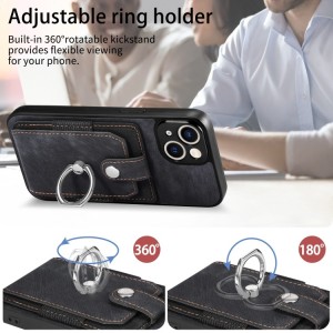 iPhone 14 Pro Retro Style Leather Card Wallet Case with Ring
