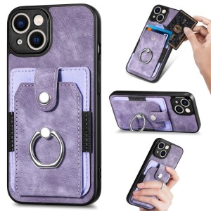 iPhone 14 Pro Retro Style Leather Card Wallet Case with Ring