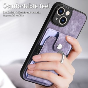 iPhone 14 Pro Retro Style Leather Card Wallet Case with Ring