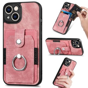 iPhone 14 Pro Retro Style Leather Card Wallet Case with Ring