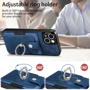 iPhone 14 Retro Style Leather Card Wallet Case with Ring