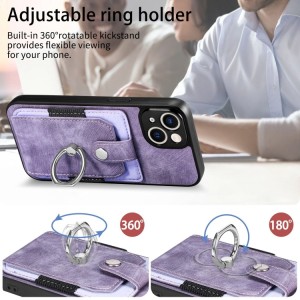 iPhone 14 Retro Style Leather Card Wallet Case with Ring