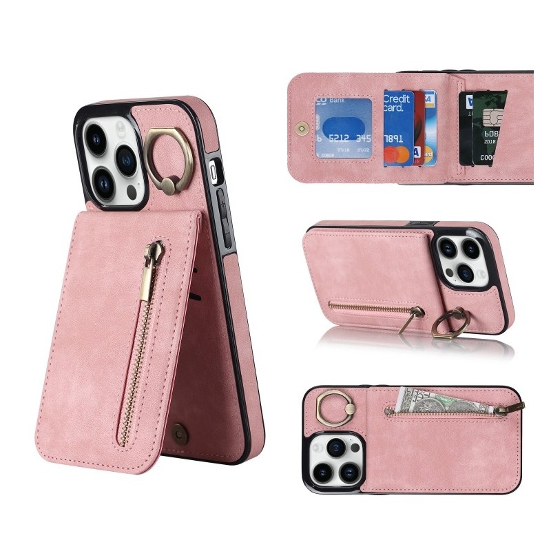 Funda Tarjetero iPhone 14 Pro Max RFID Cremallera y Anillo