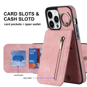 Funda Tarjetero iPhone 14 Pro Max RFID Cremallera y Anillo