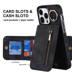 iPhone 14 Pro Max RFID Card Zipper Ring Holder Case