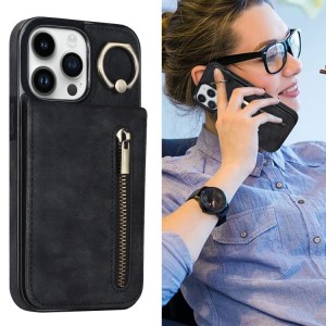 iPhone 14 Pro Max RFID Card Zipper Ring Holder Case