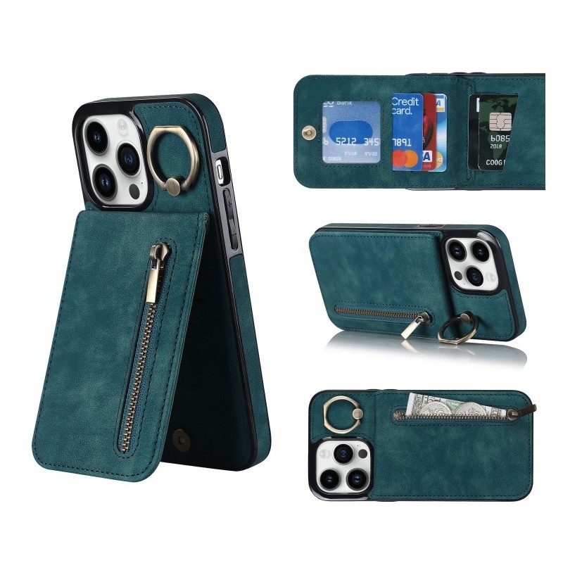 Funda Tarjetero iPhone 14 Pro Max RFID Cremallera y Anillo