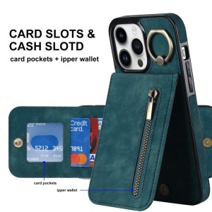 iPhone 14 Pro Max RFID Card Zipper Ring Holder Case