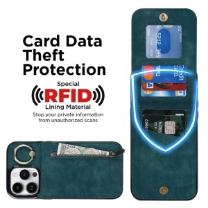 Funda Tarjetero iPhone 14 Pro Max RFID Cremallera y Anillo