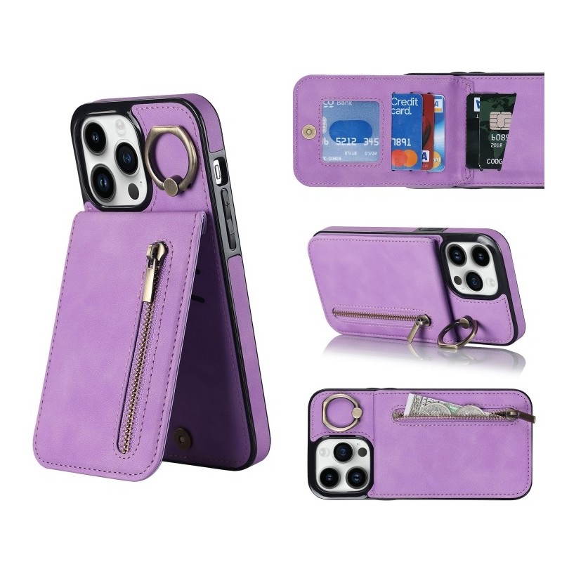 iPhone 14 Pro Max RFID Card Zipper Ring Holder Case