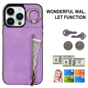iPhone 14 Pro Max RFID Card Zipper Ring Holder Case