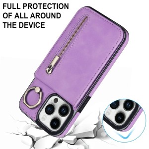 iPhone 14 Pro Max RFID Card Zipper Ring Holder Case