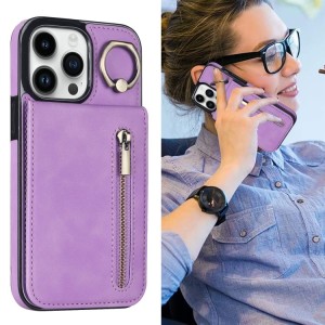 iPhone 14 Pro Max RFID Card Zipper Ring Holder Case