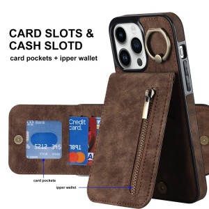 Funda Tarjetero iPhone 14 Pro Max RFID Cremallera y Anillo